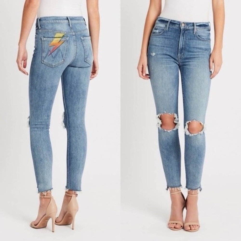 MOTHER Light Blue Distressed Skinny Jeans -  Stunner Ankle Step Fray - Size 24